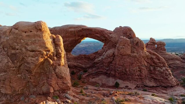 Panorama Of Arches National Park During Sunset Near Moab In Utah, United States. - aerial