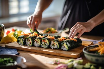 The process of making homemade gimbap