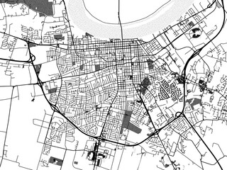 Greyscale vector city map of  Owensboro Kentucky in the United States of America with with water, fields and parks, and roads on a white background.