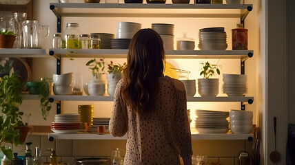 woman standing in front of a shelf full of dishes Generative AI