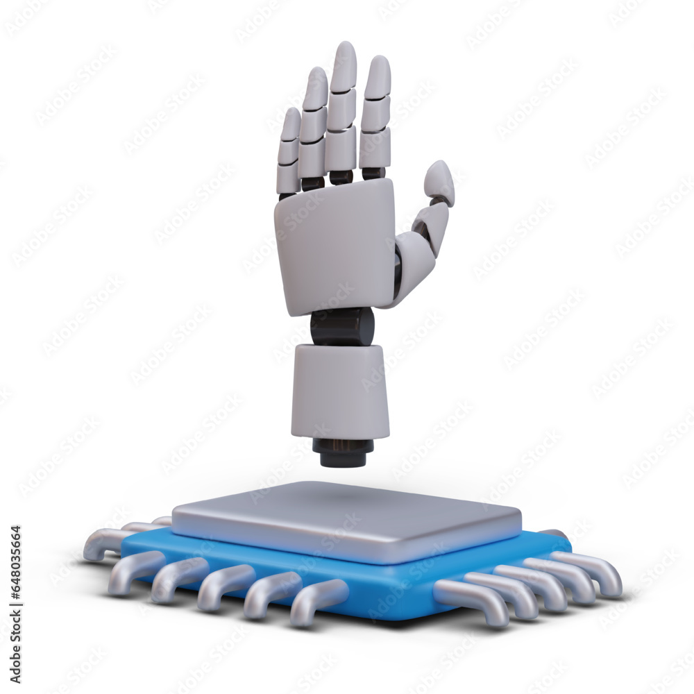 Poster realistic robotic arm, microprocessor. programmable equipment, simulation manipulator. remote contro