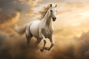 Obraz na płótnie Canvas Weiße Pegasus im Wolkenparadies