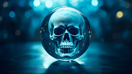 crystal skull inside of a crystal ball Generative AI - obrazy, fototapety, plakaty
