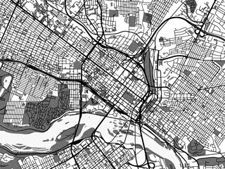 Greyscale vector city map of  Richmond Center Virginia in the United States of America with with water, fields and parks, and roads on a white background.