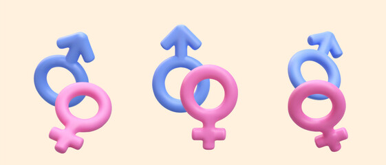Male and female gender symbols together. Symbol of marriage, couples. Blue sign of Mars, pink sign of Venus. Icons for sex shop. Product markings for adults. Illustrations for erotic site, app