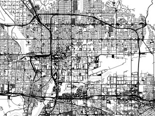 Greyscale vector city map of  San Bernardino California in the United States of America with with water, fields and parks, and roads on a white background.