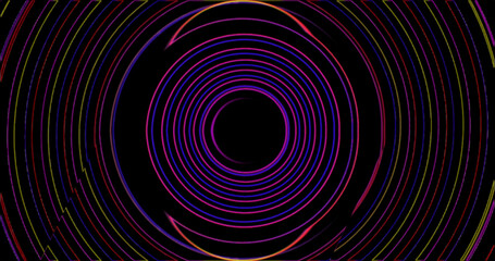 abstract tunnel background with thin dim circles in rainbow colors