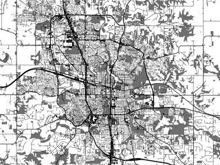Naklejka premium Greyscale vector city map of Rochester Minnesota in the United States of America with with water, fields and parks, and roads on a white background.