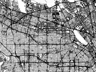 Obraz premium Greyscale vector city map of Santa Clara - Sunnyvale California in the United States of America with with water, fields and parks, and roads on a white background.