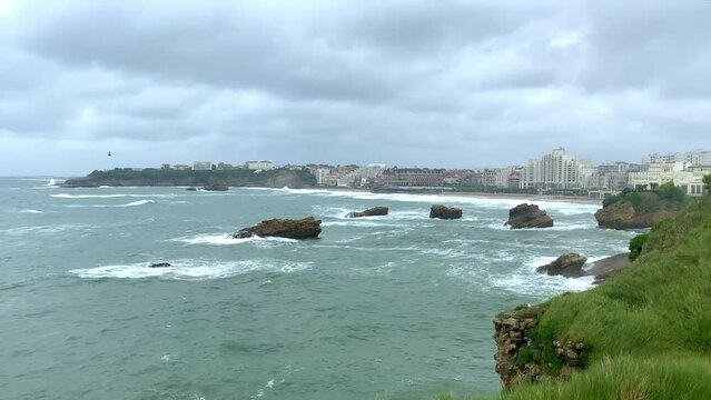 Scenic view of Biarritz and its bay a day of bad weather in France