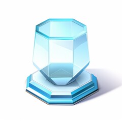 Glass 3d render icon crystal on podium isometric illustration, render from blender in minimalism style, high quality details, isolated on white background.