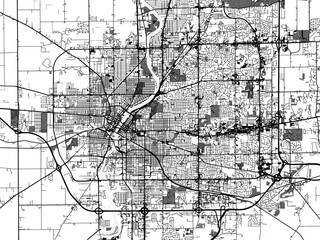 Greyscale vector city map of  Rockford Illinois in the United States of America with with water, fields and parks, and roads on a white background.