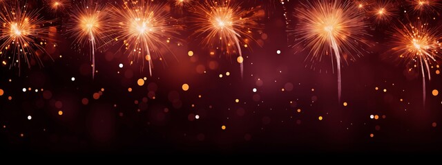 Naklejka premium Silvester New year New Year's Eve Party background banner panorama long greeting card - Gold red firework fireworks on dark black night sky