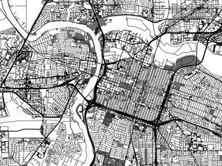 Greyscale vector city map of  Sacramento California in the United States of America with with water, fields and parks, and roads on a white background.