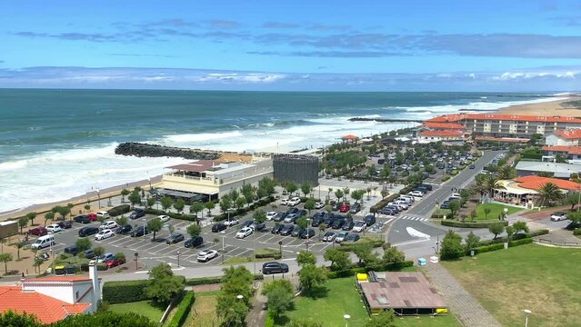 Aerial view of the car park of the Chambre d'Amour beach in Anglet, France