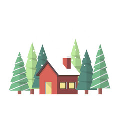 Obraz na płótnie Canvas Winter house with pine trees