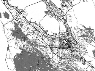 Greyscale vector city map of  San Jose Greater California in the United States of America with with water, fields and parks, and roads on a white background.