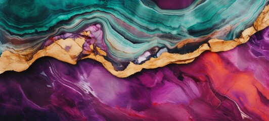 Abstract marble marbled stone ink liquid fluid painted painting texture luxury background banner - Purple turquoise swirls gold painted splashes lines illustration