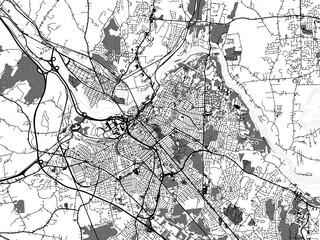 Fototapeta premium Greyscale vector city map of Schenectady New York in the United States of America with with water, fields and parks, and roads on a white background.