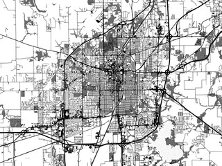 Greyscale vector city map of  Springfield Illinois in the United States of America with with water, fields and parks, and roads on a white background.