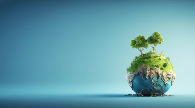 Tree growing on Earth with green grass. World Ecology, World Environment Day, World Earth Day, and Saving environment Concept. banner