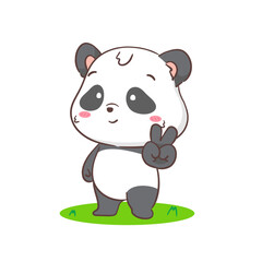 Obraz na płótnie Canvas Cute panda with peace hand sign gesture cartoon character. Kawaii adorable animal concept design. Isolated white background. Vector art illustration