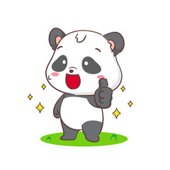Cute panda with thumb up cartoon character. Kawaii adorable animal concept design. Isolated white background. Vector art illustration