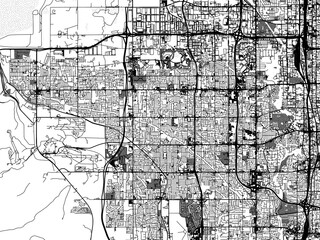 Greyscale vector city map of  West Valley City Utah in the United States of America with with water, fields and parks, and roads on a white background.