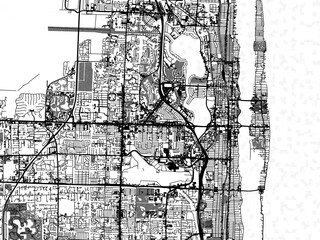 Greyscale vector city map of  West Palm Beach Florida in the United States of America with with water, fields and parks, and roads on a white background.