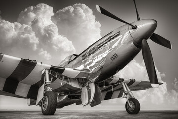 historical fighter plane against a dramatic sky - 648046445