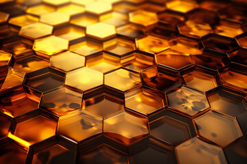 An abstract honeycomb pattern isolated on a gradient gold and brown background 