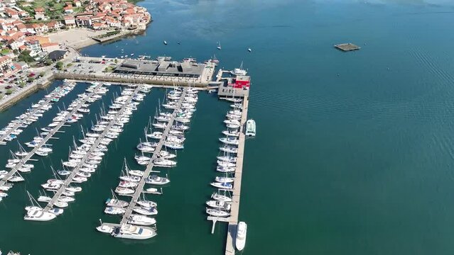 Sunny Day Over Combarro's Harbor and Sailboats - aerial bird&acute;s eye