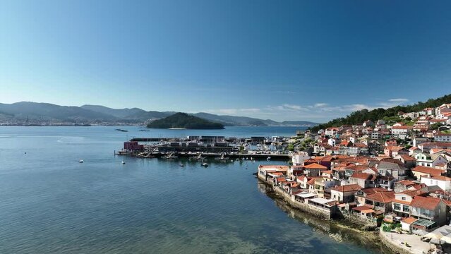 Elevated Approach to Combarro Harbor - drone shot