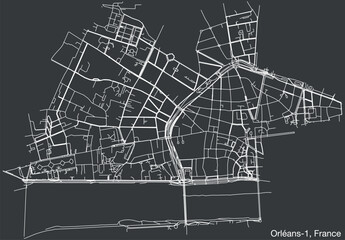 Detailed hand-drawn navigational urban street roads map of the ORLÉANS-1 CANTON of the French city of ORLÉANS, France with vivid road lines and name tag on solid background