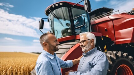 Farmer buying new combine harvester for agribusiness.