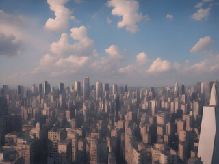 The city's buildings are densely located and the sky is clear,ai generative 
