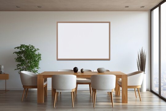 mockup modern frame at modern interior wall 