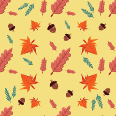 Obraz premium Seamless pattern Autumn leaf border. Gift wrap and scrapbook. Vector illustration for wallpaper, gift paper, fill patterns, web page backgrounds, autumn greeting cards.