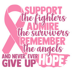 Support The Fighters Admire The Survivors Remember The Angels And Never Ever Give Up Hope - Cancer Awareness Illustration