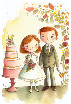 Wedding theme watercolor card. AI generated