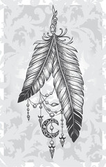 Hand drawn bird feathers in tattoo style