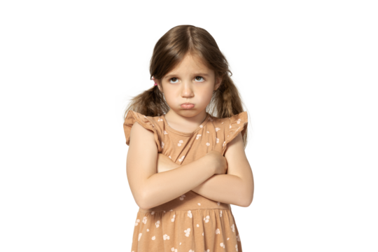 PNG,upset little girl, isolated on white background