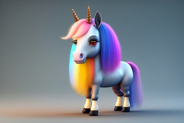 Unicorn with big cute eyes and rainbow color hair (JPG 300Dpi 9600x6400)