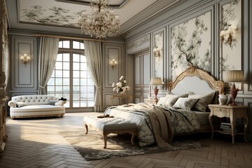french bedroom in modern and antique luxury style - obrazy, fototapety, plakaty