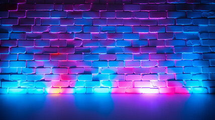 Ai rendering of abstract background with neon lights and brick wall