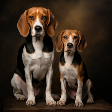 two beagles who were force to sit here while being taken photo