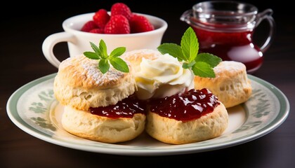 Obraz na płótnie Canvas Scones: Often served with clotted cream and jam, scones are a quintessential British afternoon tea treat, isolated on white background