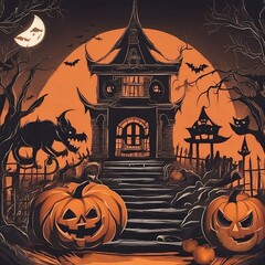 
Halloween 2023, magic, pumpkins, witches, vampire, trick or treat, witch supplies, party, ghosts, darkness, flat lay,