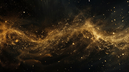 Abstract gold dust background over black.