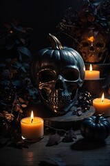 
Halloween 2023, magic, pumpkins, witches, vampire, trick or treat, witch supplies, party, ghosts, darkness, flat lay,